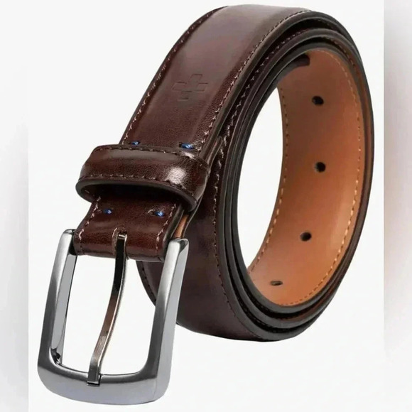 Vince Camuto Men’s Belt with Edge Stitch Detailing Nickel Finish Belt Buckle - Picture 1 of 16